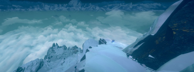 Una cresta nevada por encima de las nubes en el monte Kami