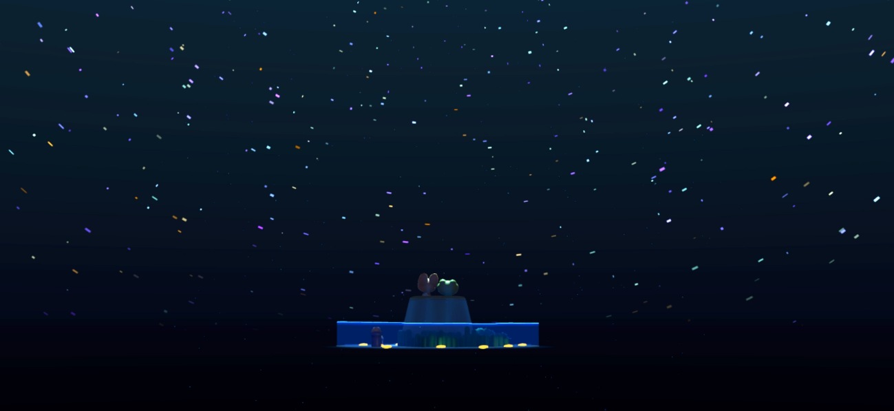 Foxy y Ben contemplan un cielo estrellado desde un pequeño diorama nocturno